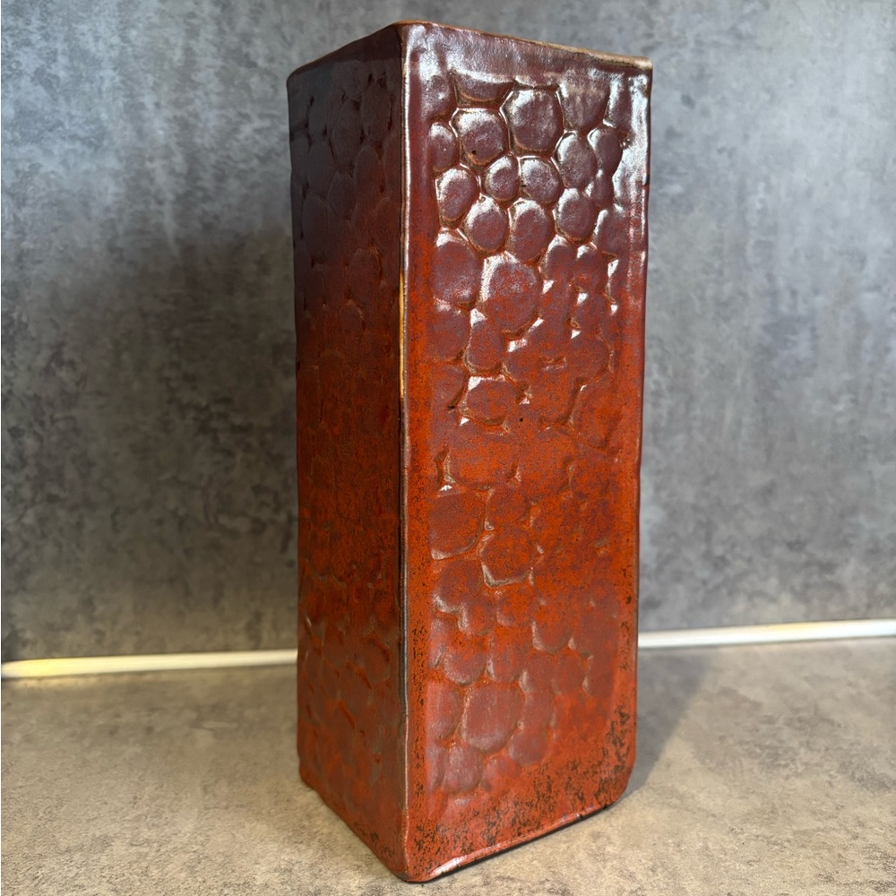 8.5” Rectangular ceramic vase, ohata kaki glaze